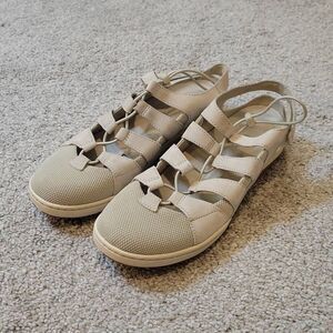 Dansko Riona Women's Beige Suede Lace up Sandals Size 8.5-9